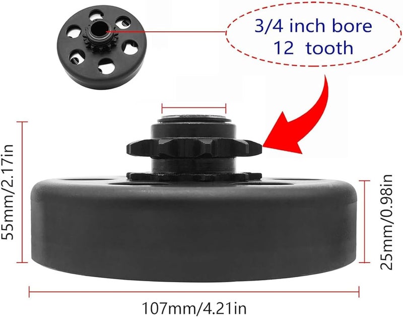 Sutmorly Go Kart Clutch 12 Tooth 3/4'' Bore with #35 Chain for 212 Predator Clutch 6.5HP for Honda GC GX for Go Kart/Mini Bike (with 2 Bolts) - Image 2